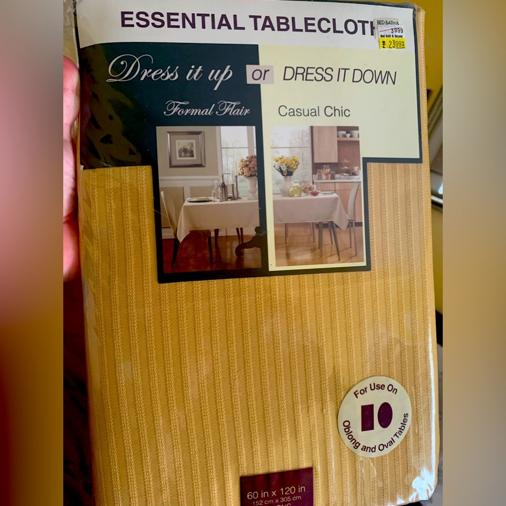 Essential tablecloth nip new in package seats 10-12 60 x 120 oblong yellow gold